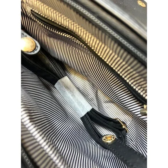 Brown & Black Handbag With Gold Accents Magnetic Snap & Crossbody Strap 8”x11” - Picture 4 of 6